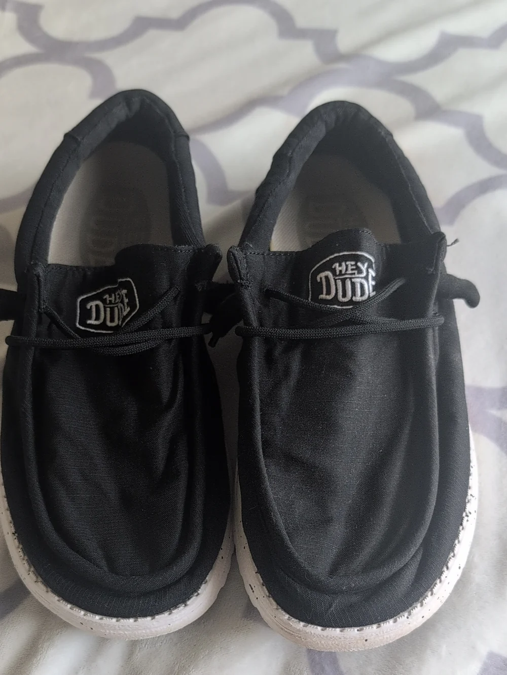 Hey Dude Men's Black Canvas Slip-On Sneakers with White Soles